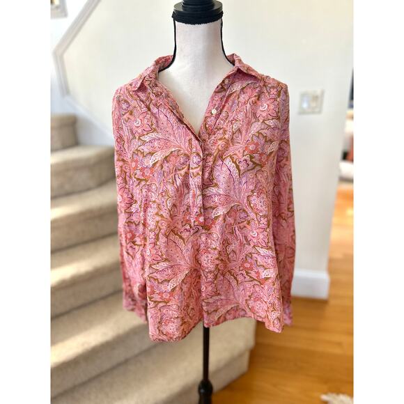 Sundance Pink Paisley Floral Long Sleeve Button Front Tunic Blouse - Picture 1 of 7